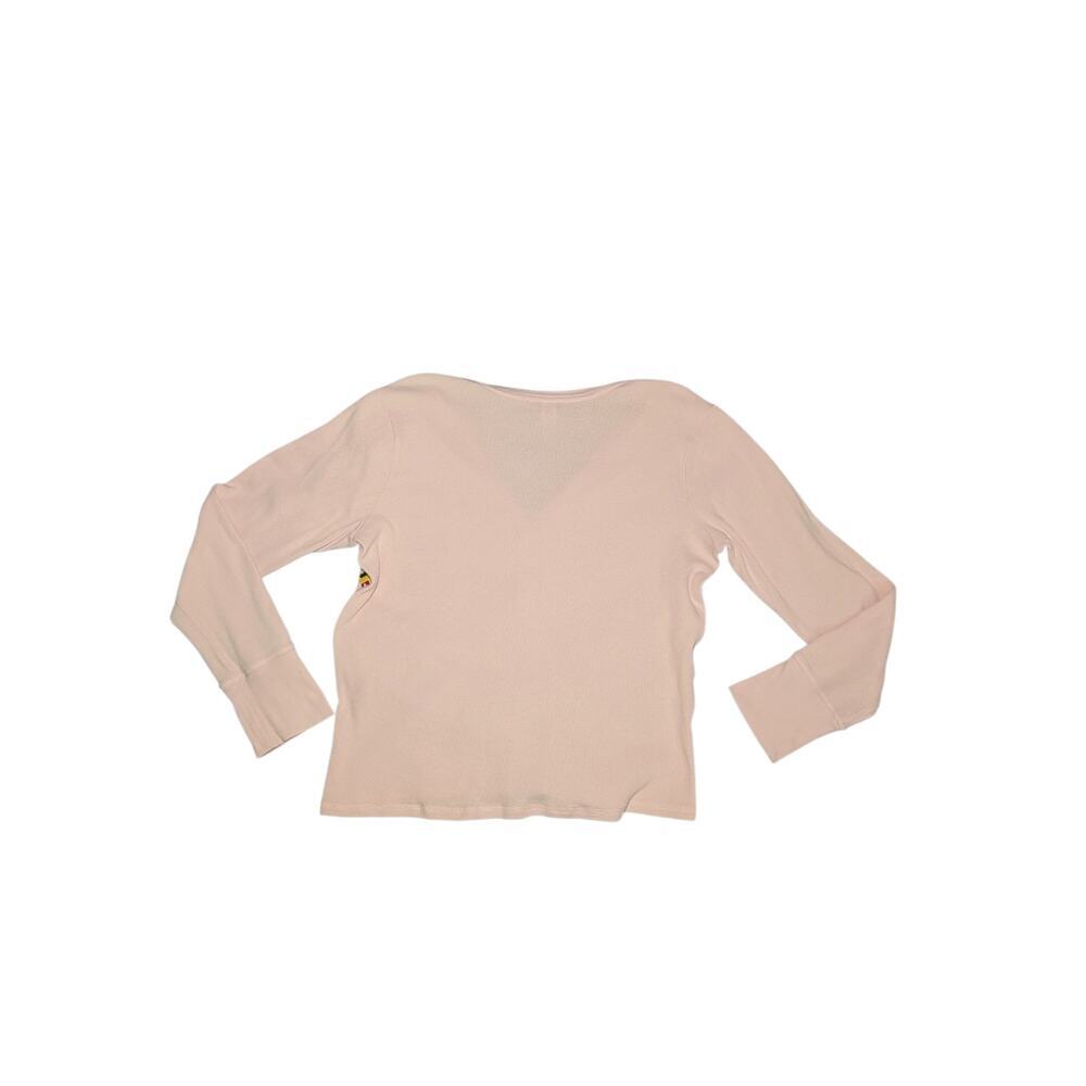Victoria's Secret Women's XL Embroidered Henley Top Pink Waffle Knit Thermal - Picture 2 of 6